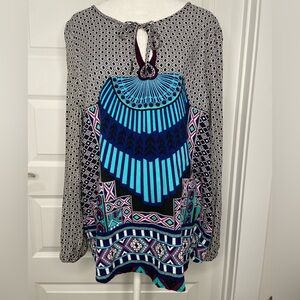 Just Living Geometric Patterned Women's Top - Blue and Black Size Large
